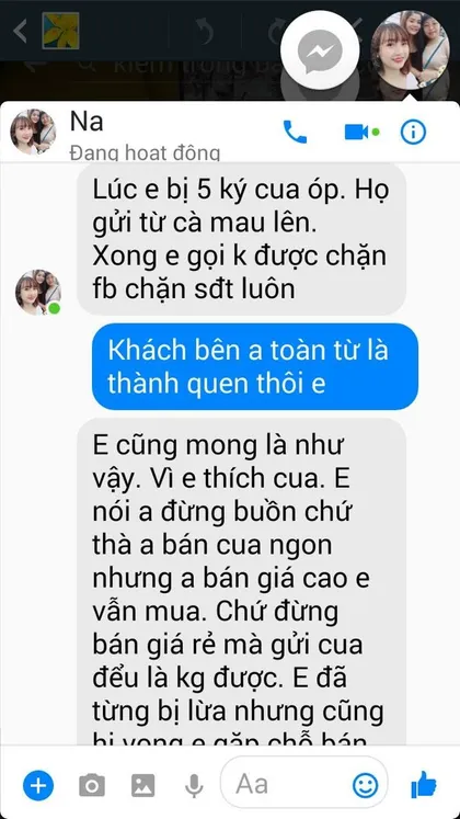 Na · Cua: Thà anh bán cua ngon giá cao em vẫn mua, chứ đừng bán giá rẻ mà gửi cua dở.