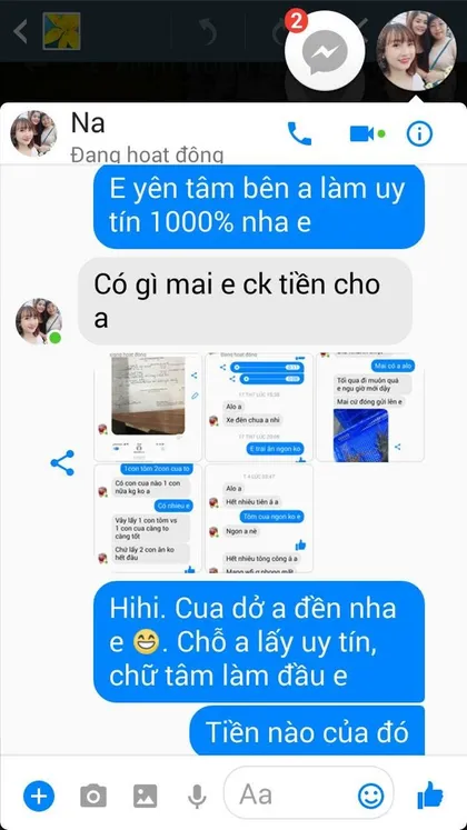 Na: Có gì mai em chuyển khoản tiền cho anh.