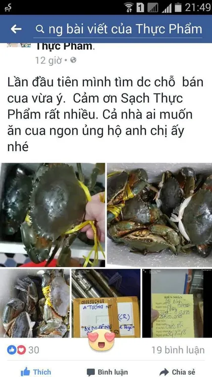 Khách hàng · Cua: Lần đầu tiên mình tìm được chỗ bán cua vừa ý. Ai muốn ăn cua ngon ủng hộ anh chị ấy nhé.