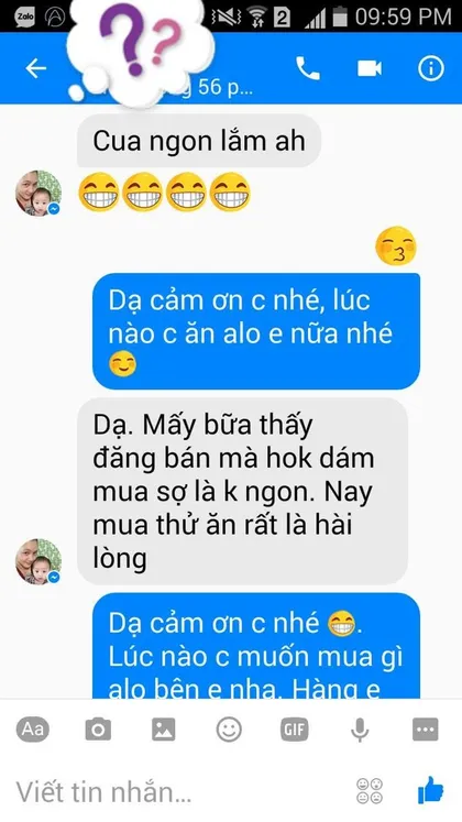 Khách hàng · Cua: Cua ngon lắm. Mấy bữa sợ không ngon không dám mua, nay mua thử ăn rất là hài lòng.