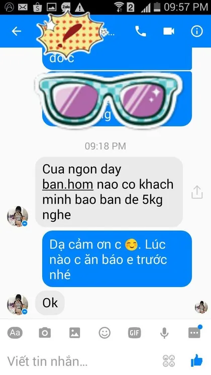 Khách hàng · Cua: Cua ngon đấy bạn, hôm nào có khách mình báo bạn để 5kg nghe.