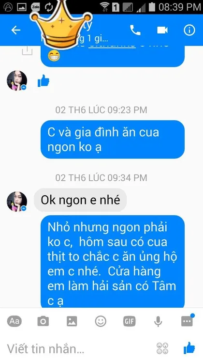 Khách hàng · Cua: Ok ngon em nhé.