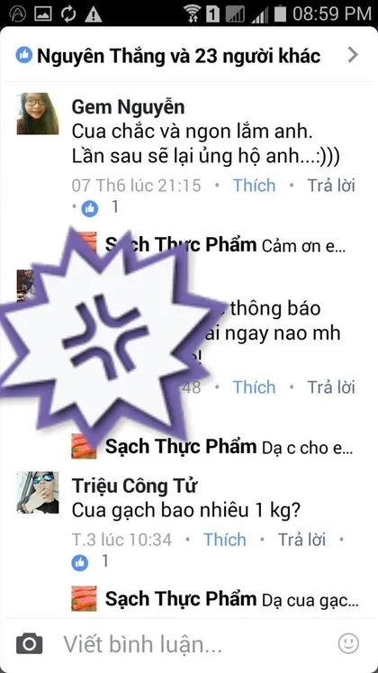 Gem Nguyễn · Cua: Cua chắc và ngon lắm anh. Lần sau sẽ lại ủng hộ anh.