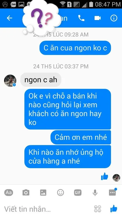 Khách hàng · Cua: Ngon chị ạ.