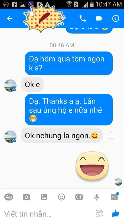 Khách hàng · Tôm: Ok, nói chung là ngon.