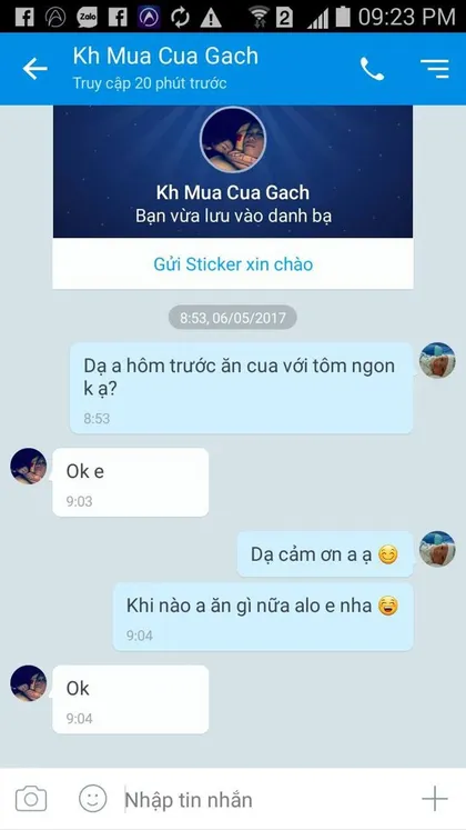 Khách hàng · Cua: Ok em.