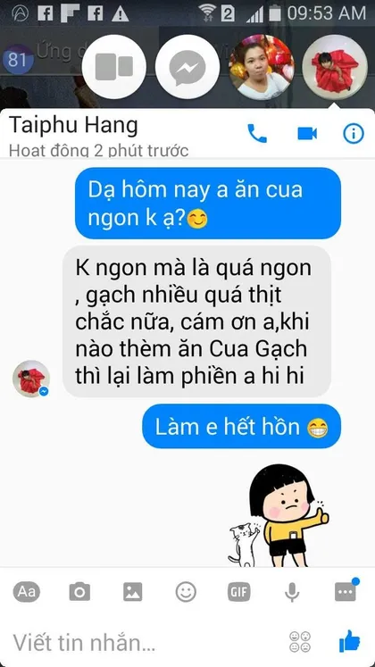 Taiphu Hang · Cua gạch: Không ngon mà là quá ngon, gạch nhiều quá, thịt chắc nữa, cám ơn anh!
