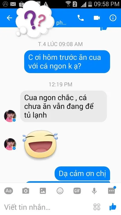 Khách hàng · Cua: Cua ngon chắc.