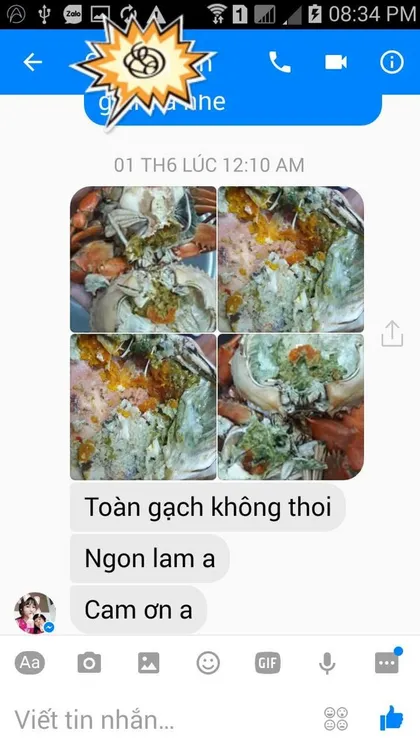 Khách hàng · Cua gạch: Toàn gạch không thôi, ngon lắm ạ, cảm ơn ạ!