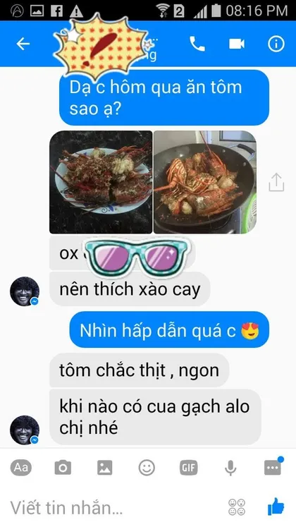 Khách hàng · Tôm hùm: Tôm chắc thịt, ngon. Khi nào có cua gạch alo chị nhé.