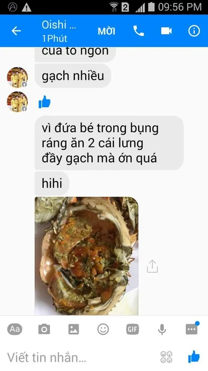 Khách hàng · Cua gạch: Cua to ngon, gạch nhiều; ráng ăn 2 cái lưng đầy gạch mà ớn quá, hihi.