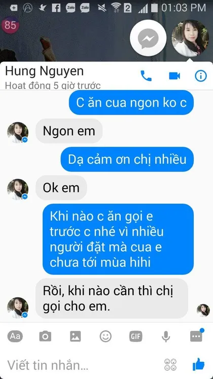 Hung Nguyen · Cua: Ngon em.